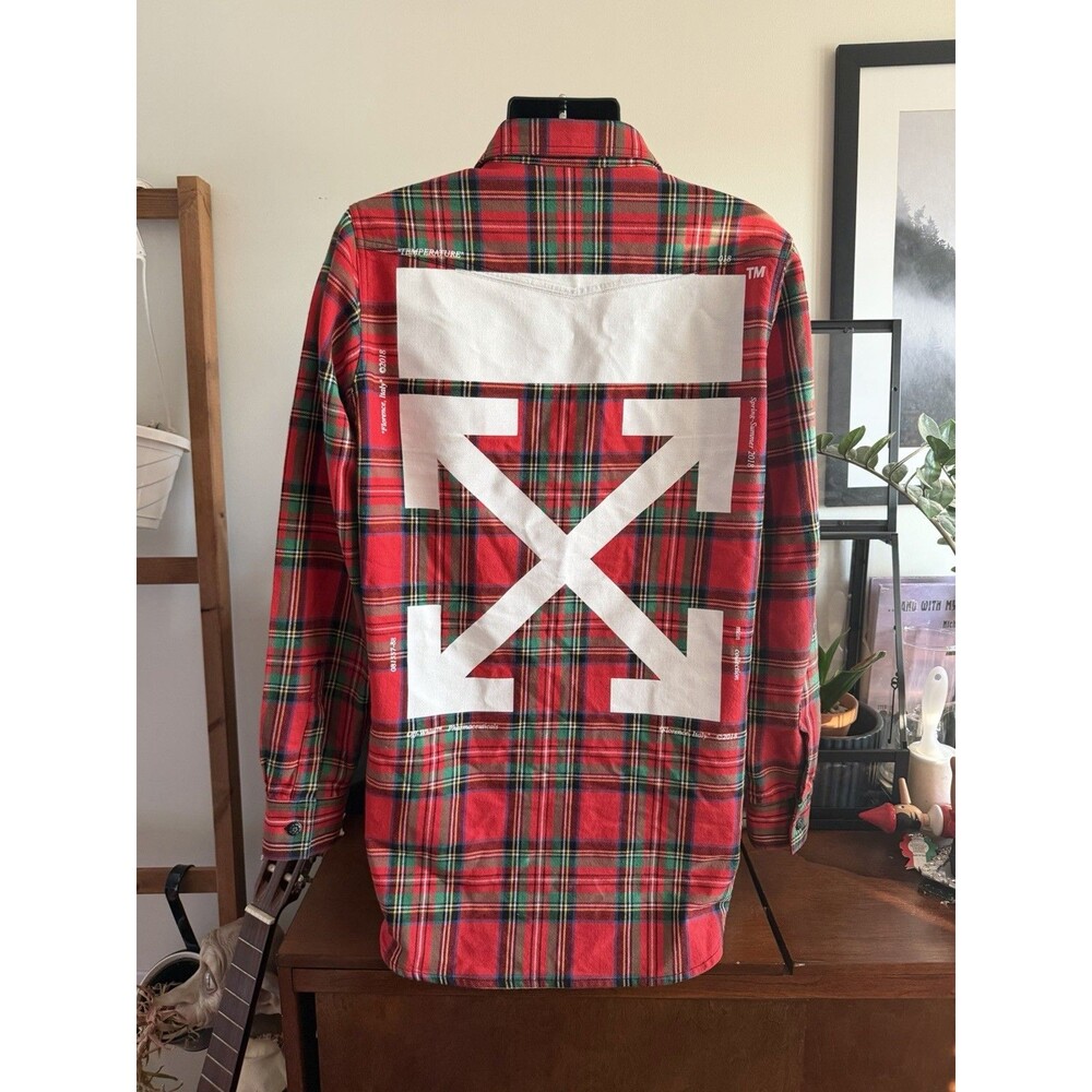 OFF WHITE Plaid Flannel Long Sleeve Buttoned Shirt Size M Oversized Virgil Abloh